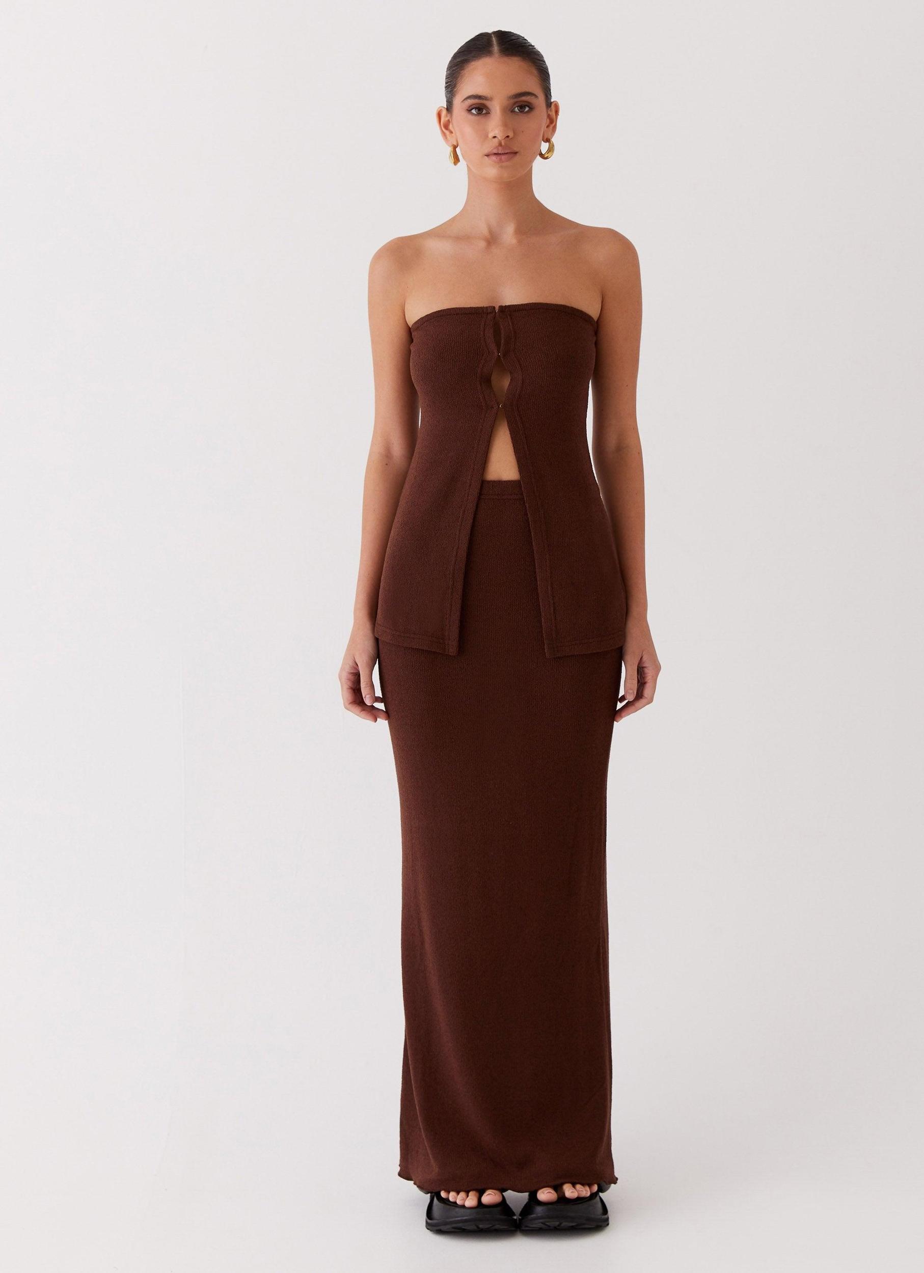 Delicate Lady Knit Maxi Skirt - Chocolate Product Image