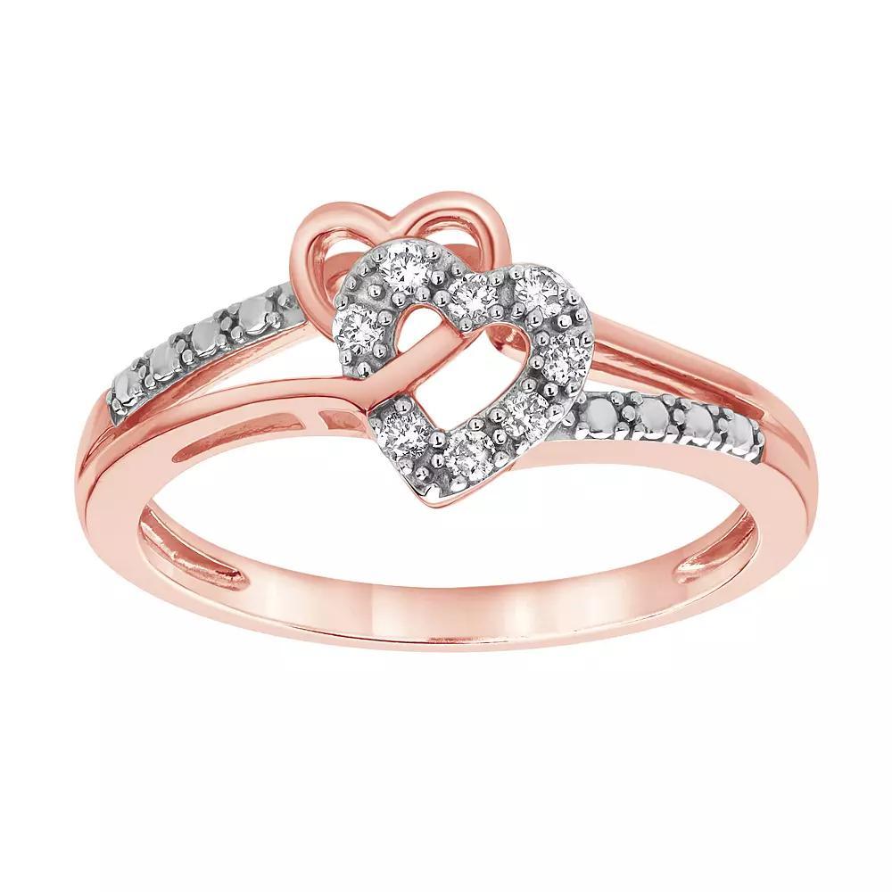 Diamond Brilliance 1/10 Carat T.W. Lab-Grown Diamond Double Heart Ring, Women's, Size: 8, Pink Tone Product Image