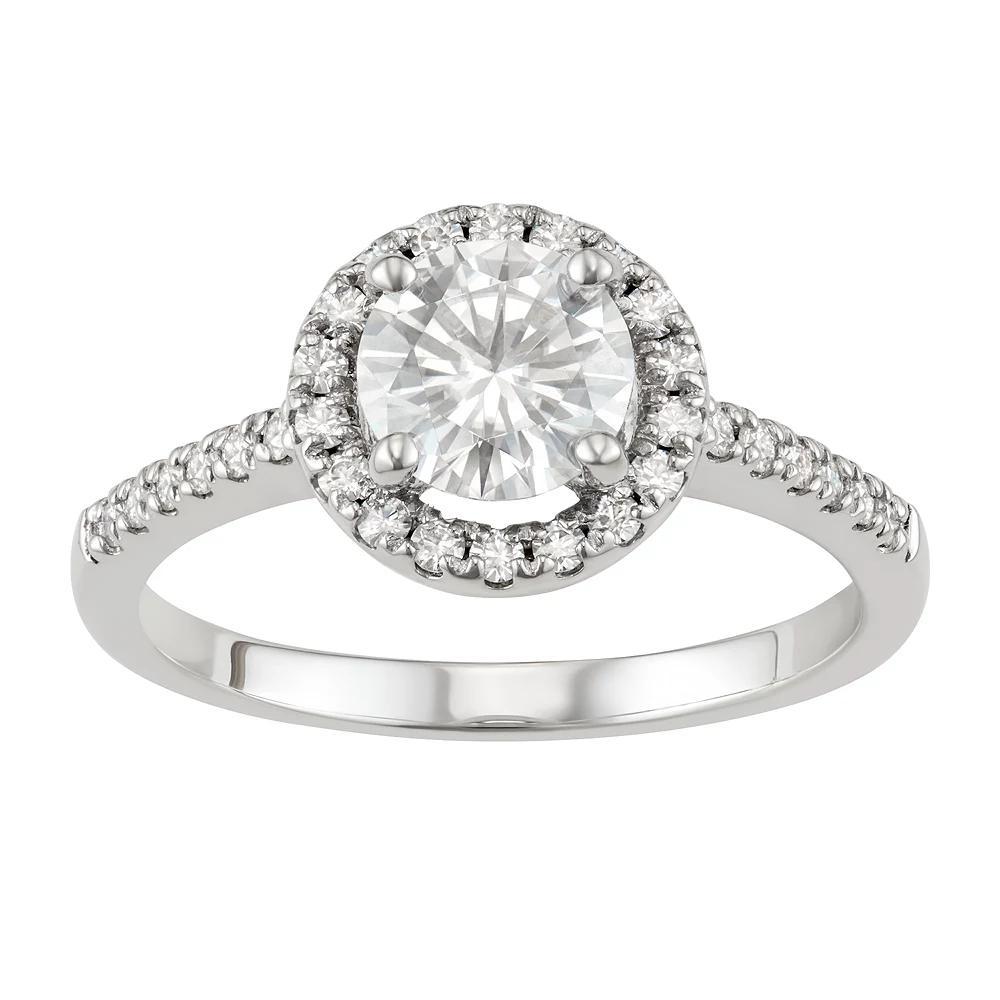 14k Gold 1 1/3 Carat T.W. Lab-Created Moissanite Round Halo Ring, Women's, Size: 6, White Product Image