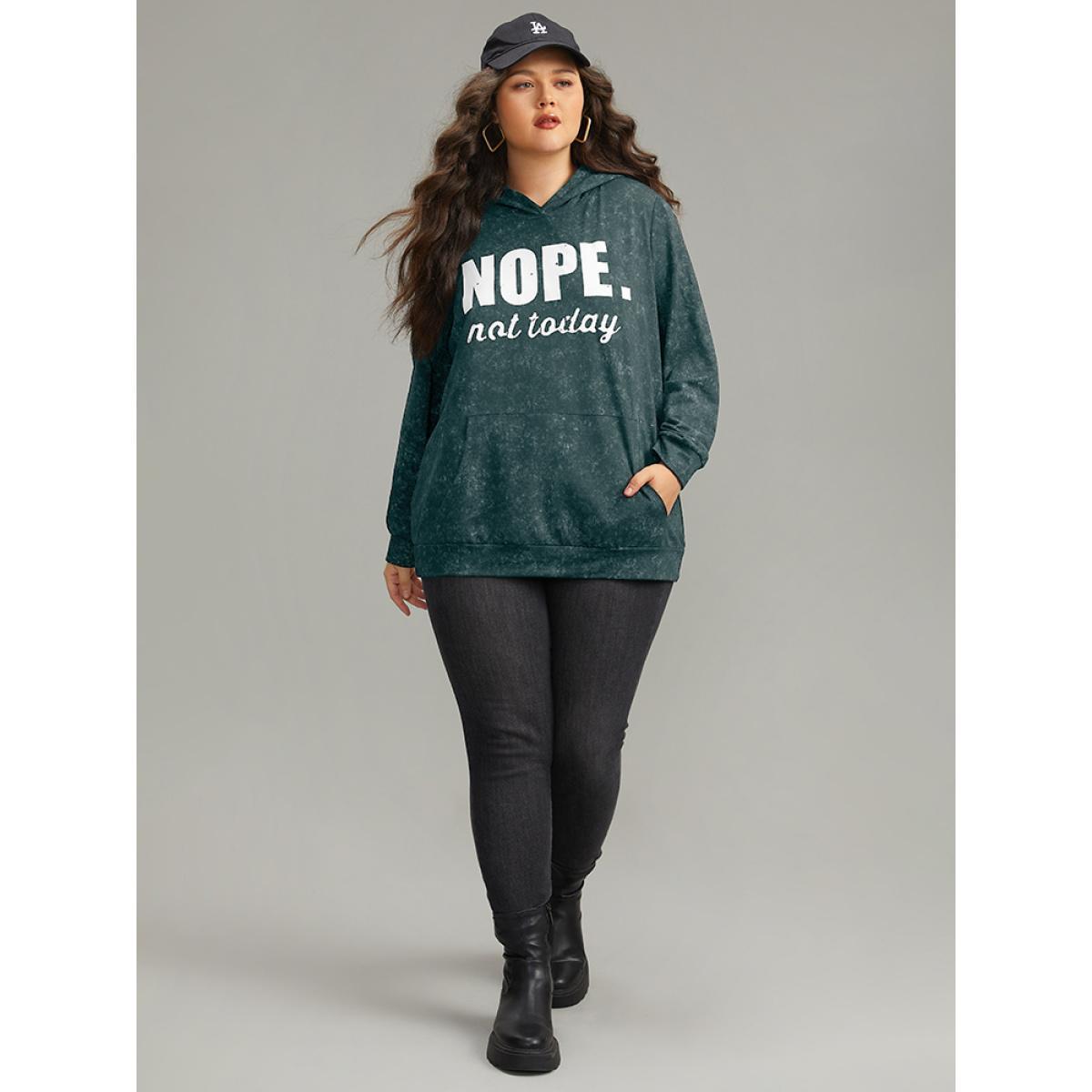 Plus Size Letter Vintage Hooded Pocket Sweatshirt Women DarkGreen Casual Printed Dailywear Sweatshirts BloomChic 22-24/3X Product Image