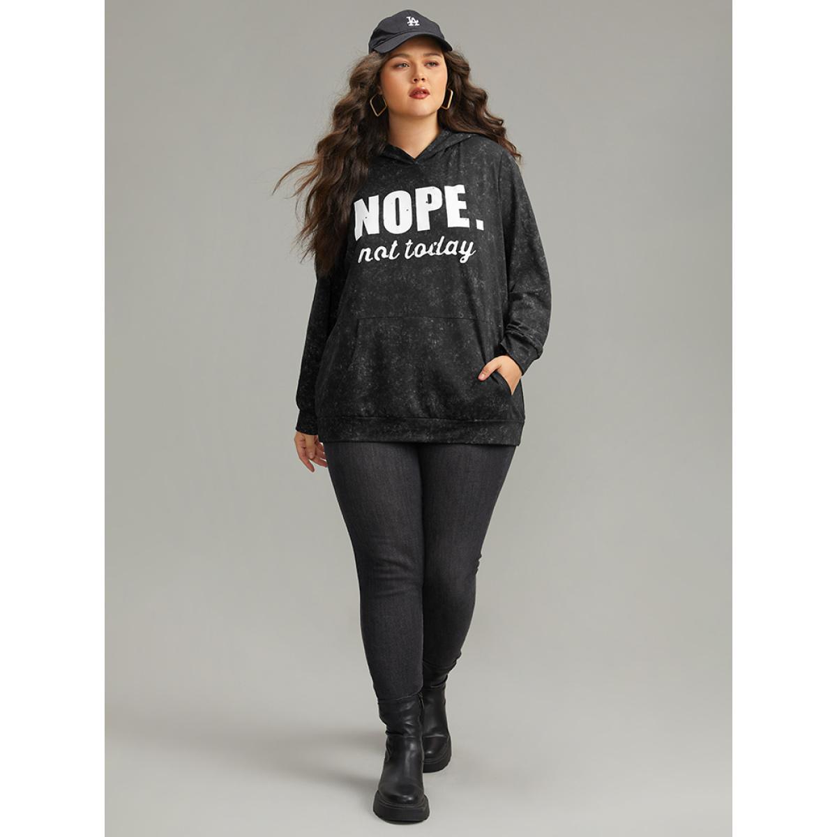 Plus Size Letter Vintage Hooded Pocket Sweatshirt Women Black Casual Printed Dailywear Sweatshirts BloomChic 26/4X Product Image