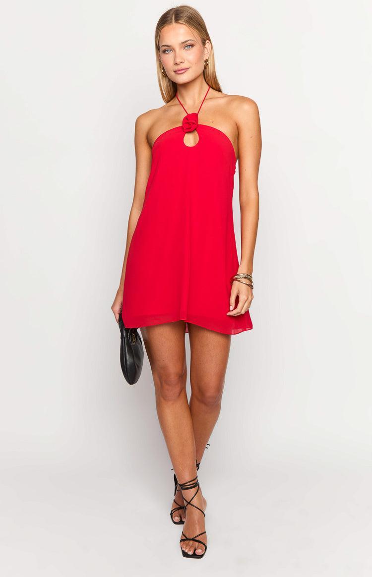 Ashlin Red Halter Mini Dress Product Image