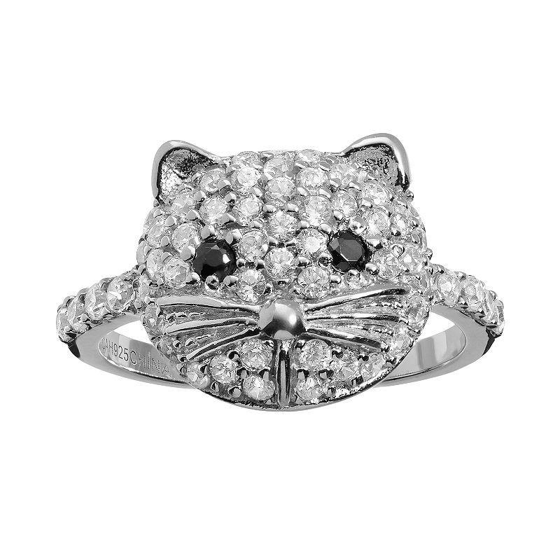 Sophie Miller Cubic Zirconia Sterling Silver Cat Ring, Women's, Size: 5, Black Product Image