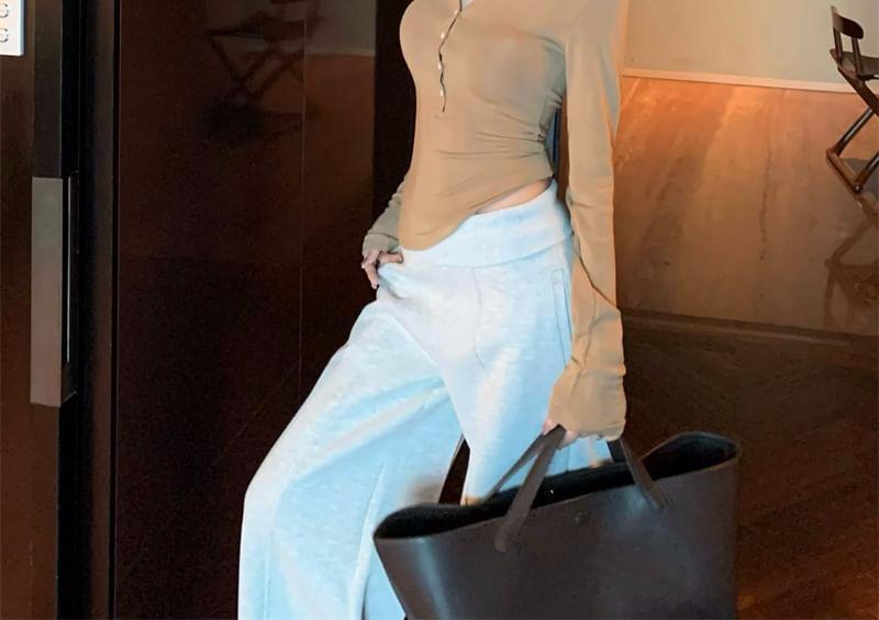 Plain Long-Sleeve Skinny Henley Product Image