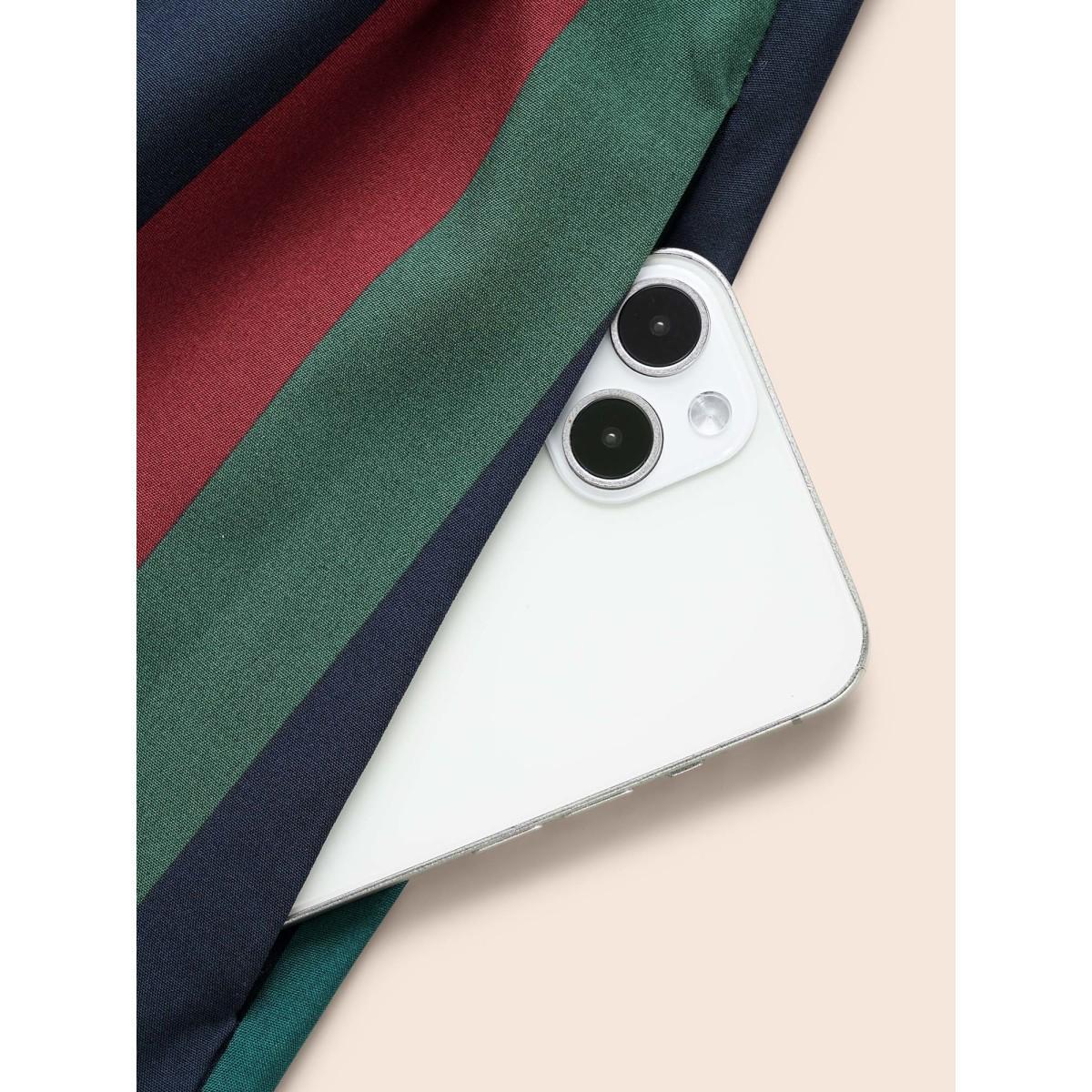 Plus Size Striped Overlap Collar Shirred Midi Dress Black Women Workwear Essentials Patchwork Overlap Collar Short sleeve Curvy BloomChic 22-24/3X Product Image