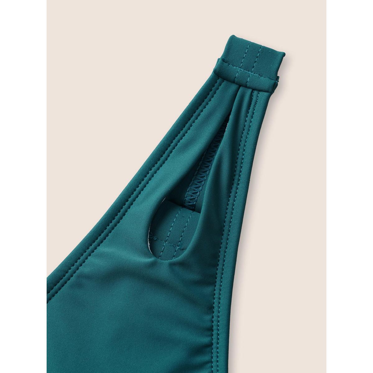 Plus Size Solid Gathered Cut Out High Stretch Swim Top Women's Swimwear Teal Beach Gathered High stretch Skinny V-neck Curve Swim Tops BloomChic 14-16/1X Product Image