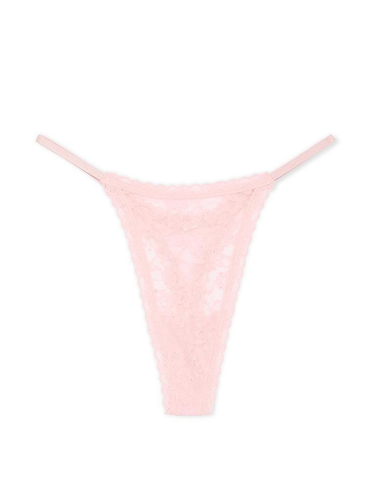 Stretch Cotton Lace-Waist Scoop High-Leg Thong Panty Product Image