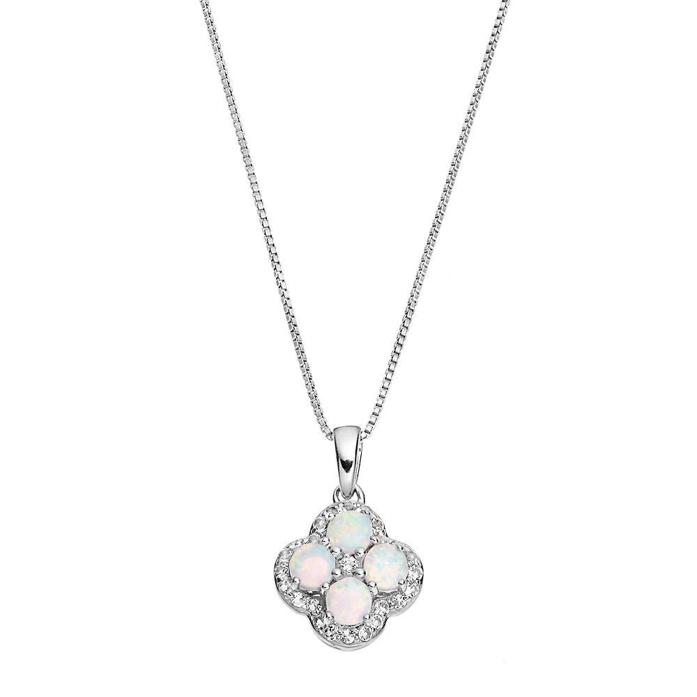 Gemminded Sterling Silver Lab-Created White Opal & White Topaz Flower Pendant Necklace, Women's, Size: 18" Product Image