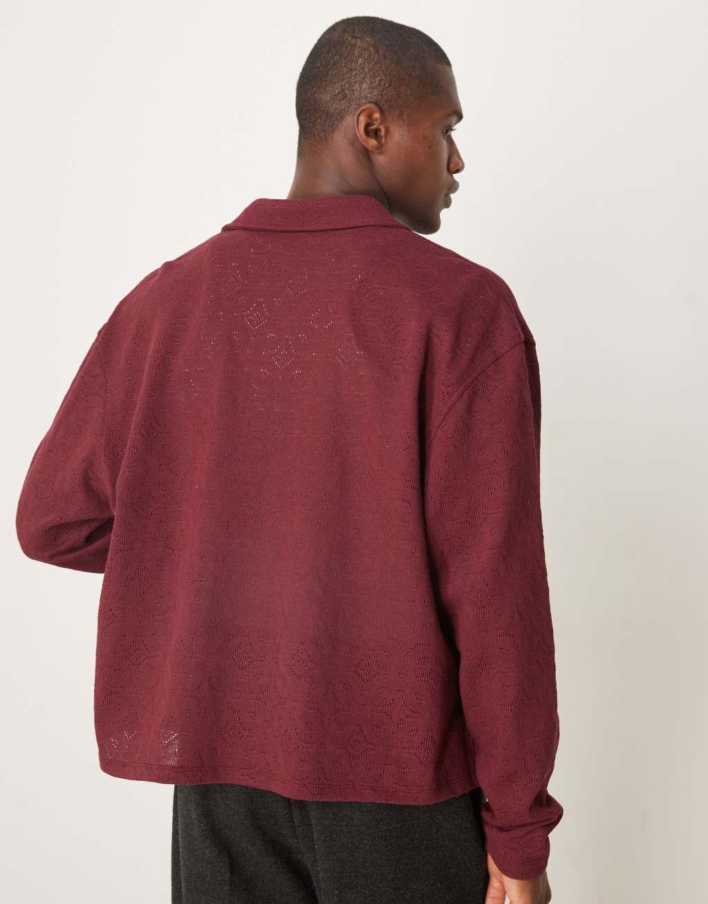 ASOS DESIGN oversized boxy shirt with summer knit in burgundy Product Image