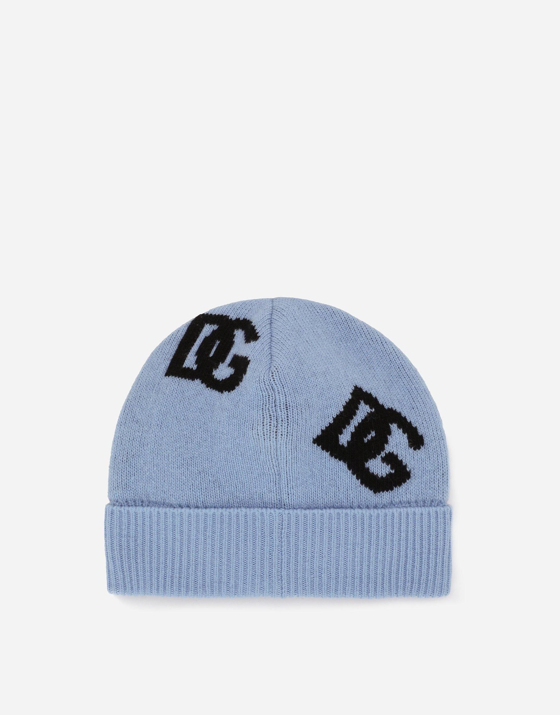 DOLCE & GABBANA Wool Jacquard Hat With Dg Logo In Azure Product Image