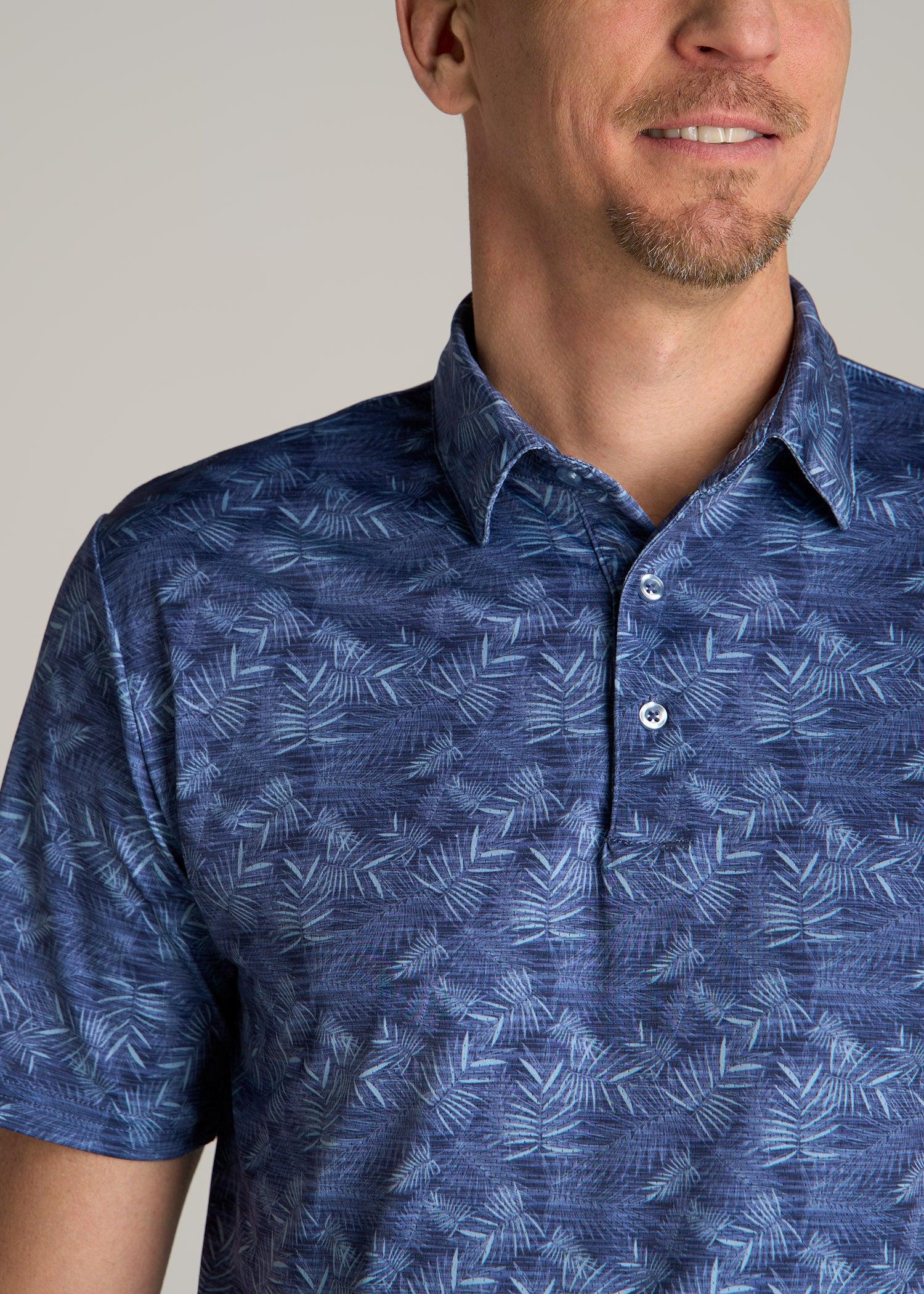 Golf Performance Tall Men's Polo Shirt in Navy Palms Product Image