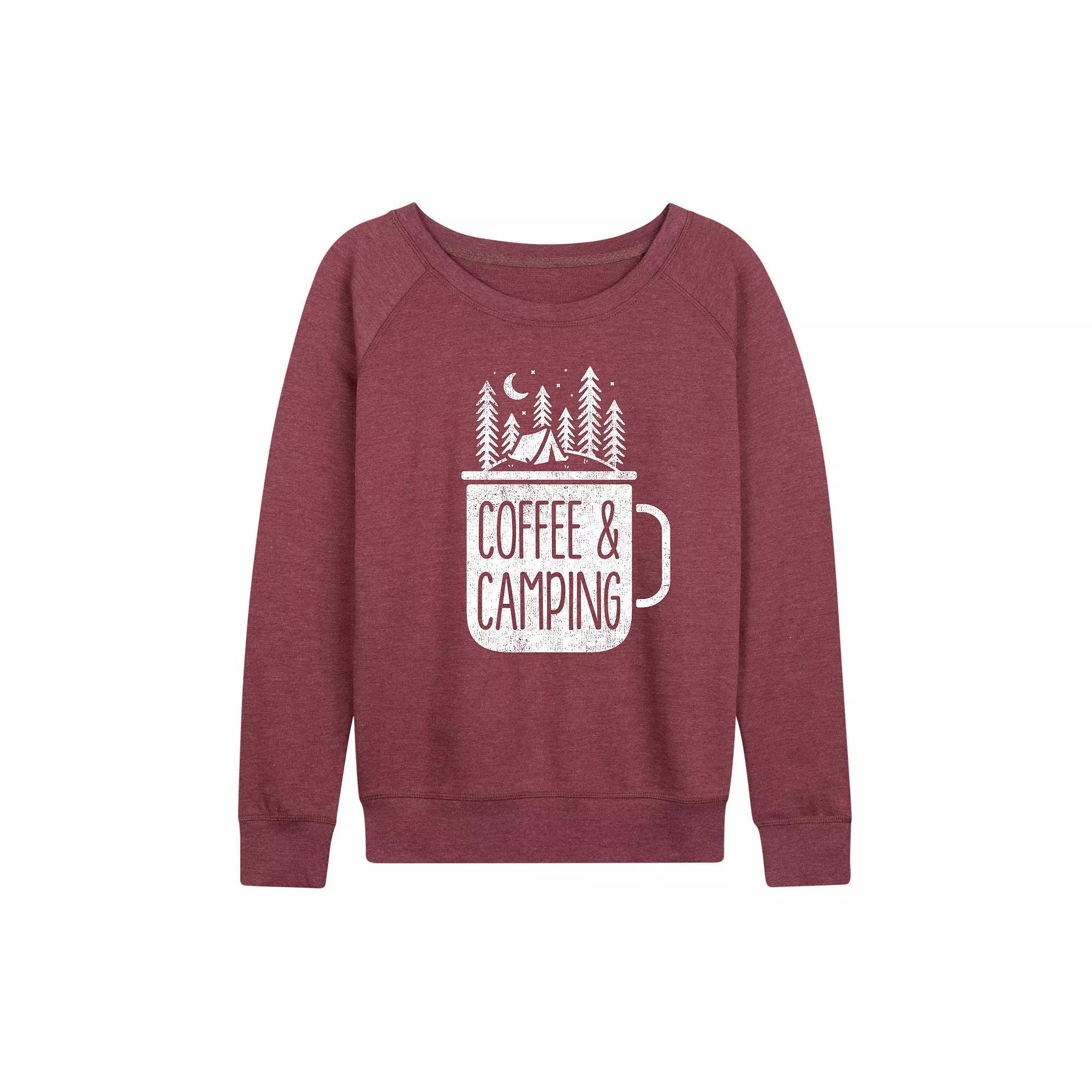 Womens Coffee And Camping French Terry Long Sleeve Tee Grey Indigo Product Image