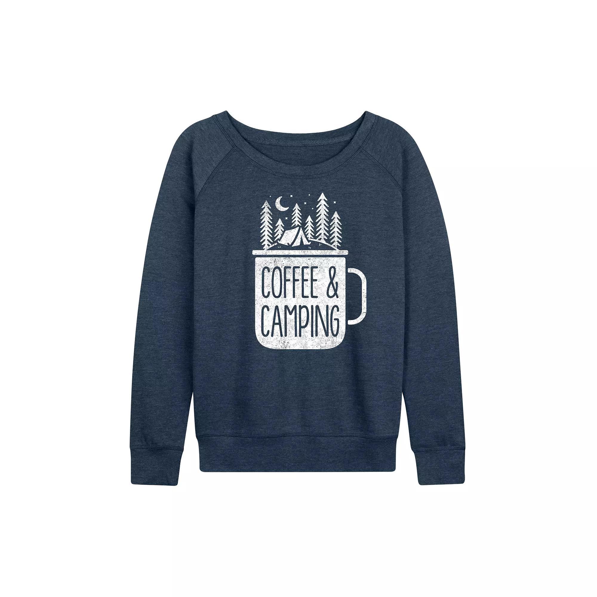 Womens Coffee And Camping French Terry Long Sleeve Tee Grey Indigo Product Image