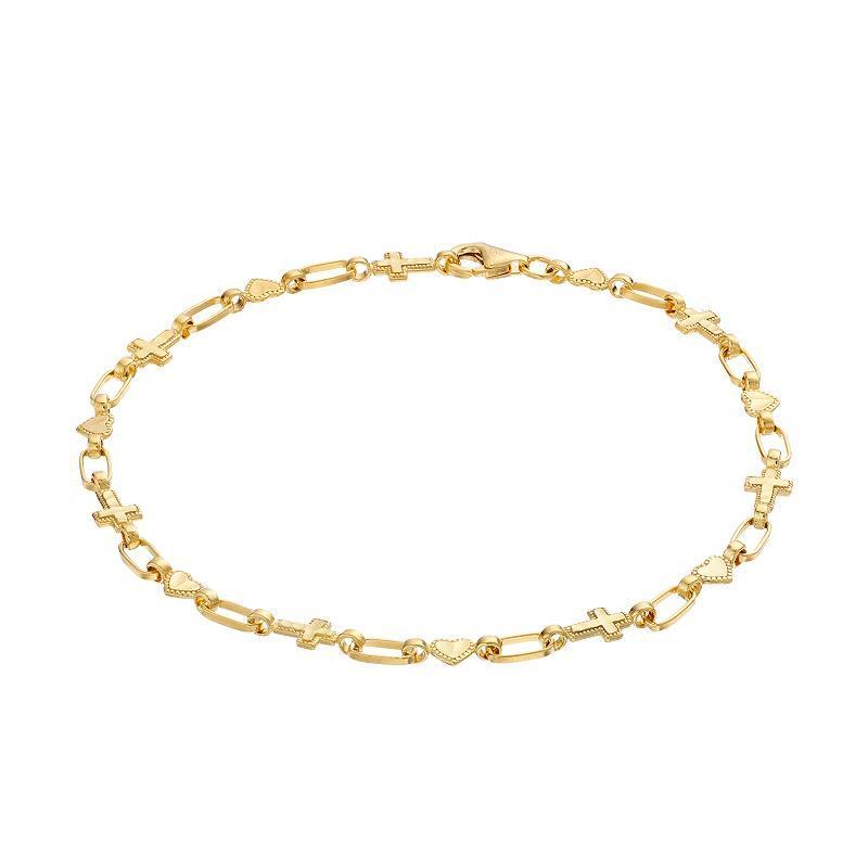 Kristen Kesho Sterling Silver Heart & Cross Link Bracelet, Women's, Size: 7.5" Product Image