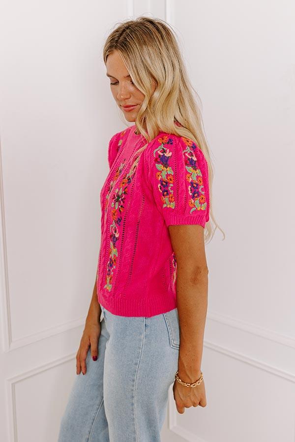 Wildflower Fields Embroidered Sweater Top in Pink Product Image