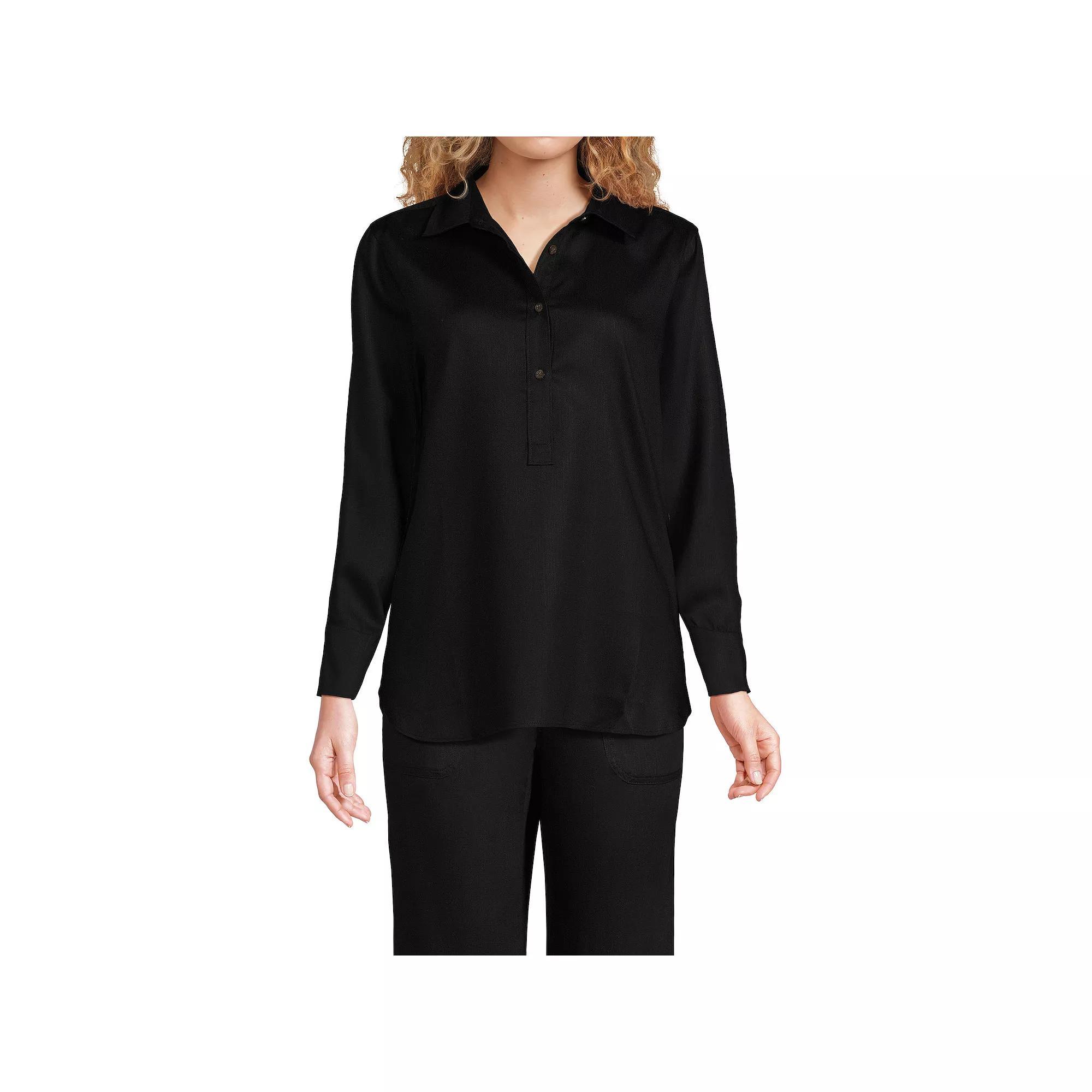 Women's Lands' End Button Front Popover Shirt, Size: Medium, Washed Green Product Image