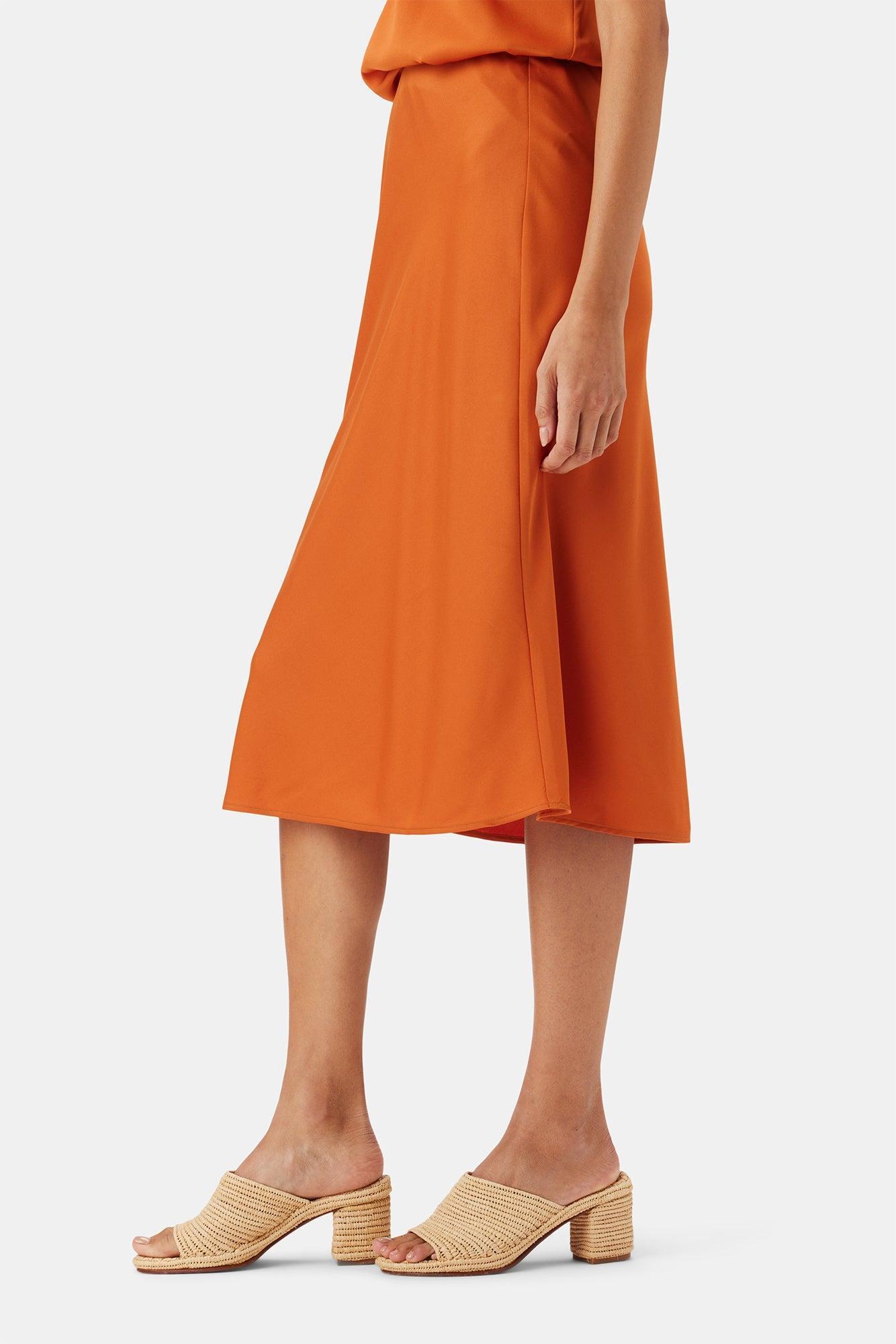 Eve Stretch Silk Skirt - Sunset Orange - ReAmour Product Image