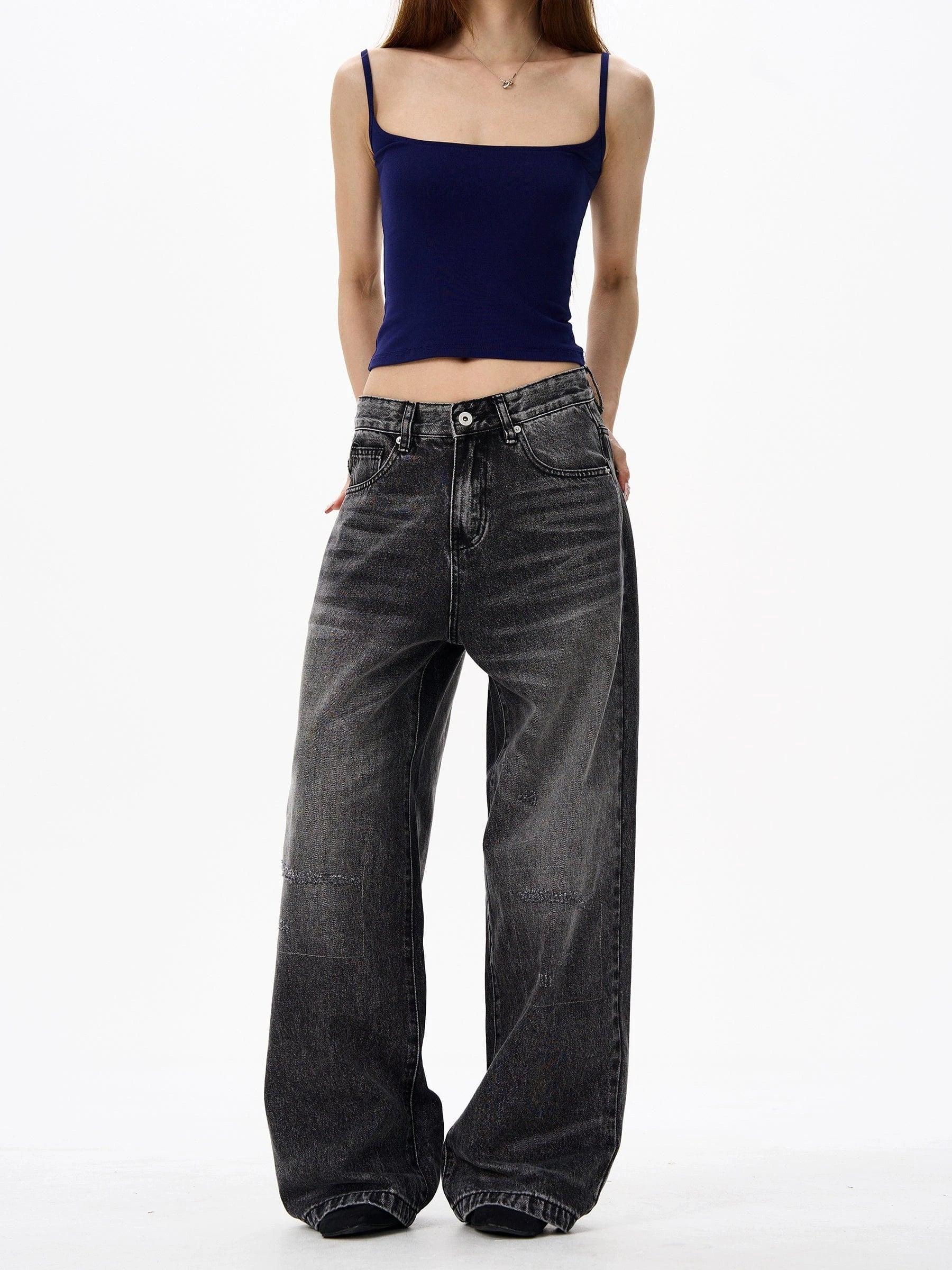 RT No. 18192 DARK GRAY STRAIGHT DENIM JEANS Product Image