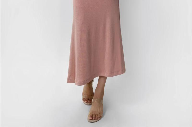 Mock Two-Piece Long-Sleeve Halter Cowl Neck Plain Midi Sheath Dress Product Image