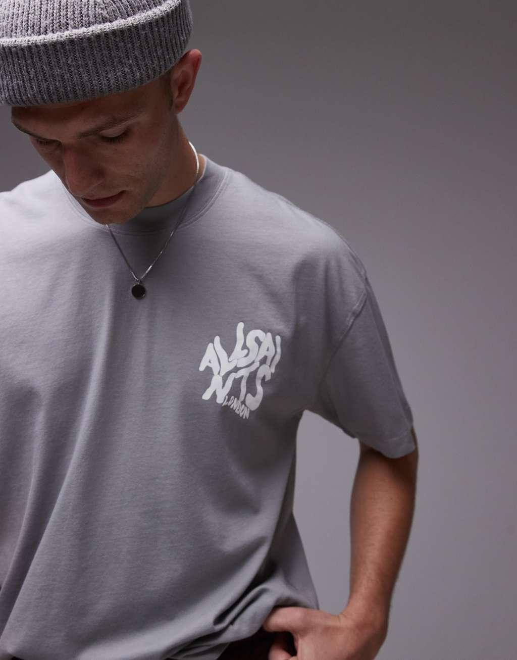AllSaints Orlando back print t-shirt in gray Product Image