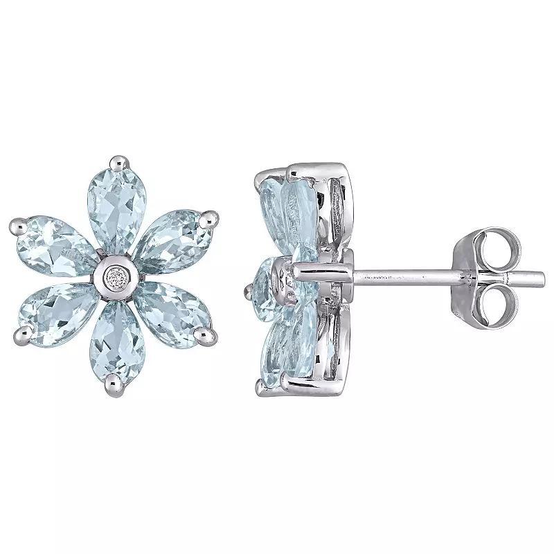 Stella Grace 14k White Gold Aqumarine & Diamond Accent Floral Stud Earrings, Womens Product Image