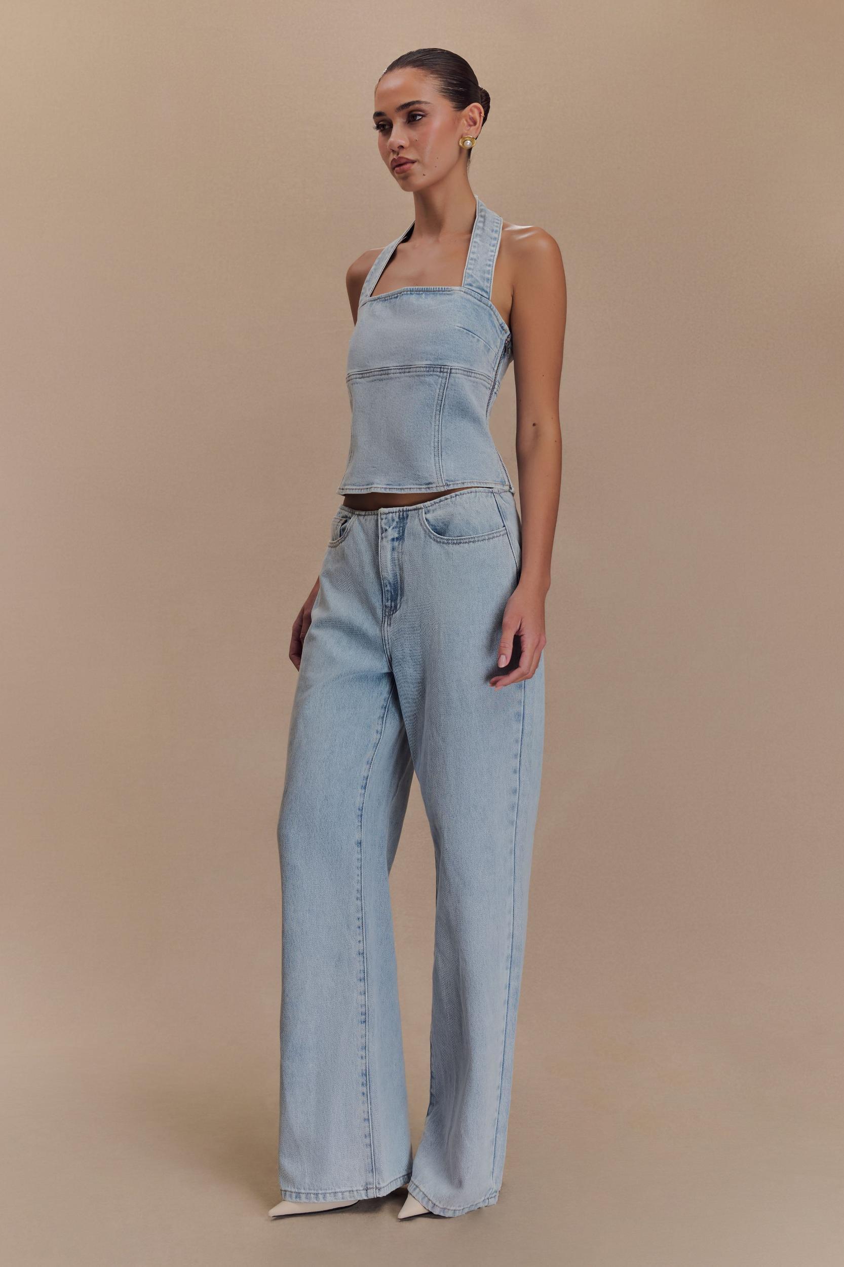 Dayna Denim Halter Top - Light Blue Product Image