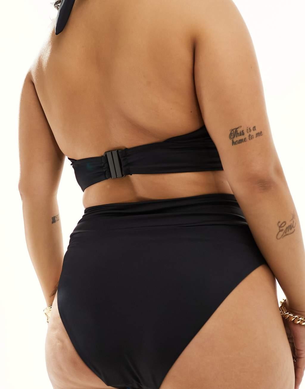ASOS DESIGN Curve Maya mix and match deep band high waist bikini bottom in black Product Image