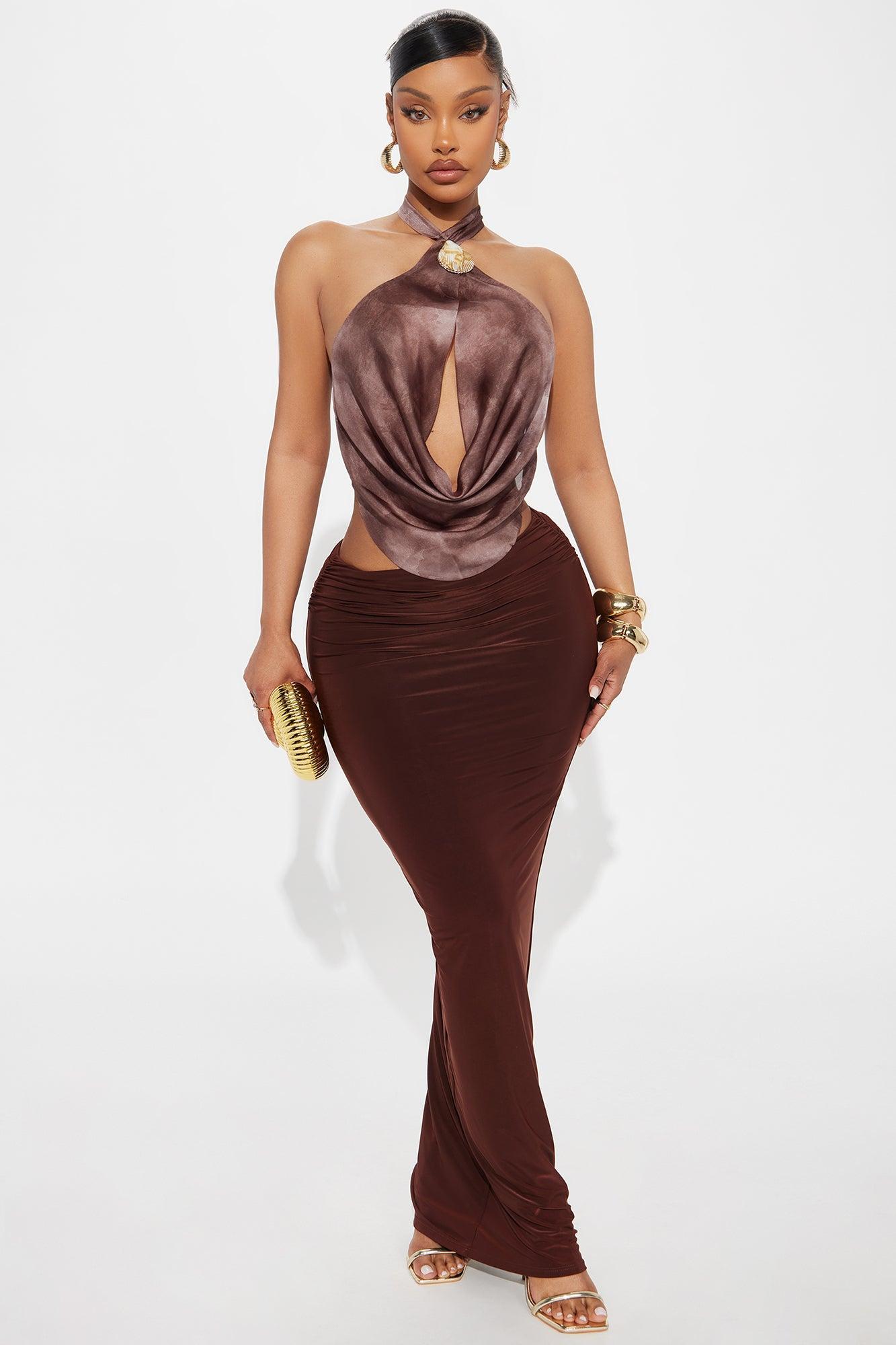 Tropical Nights Shell Chiffon Halter Top - Taupe Product Image