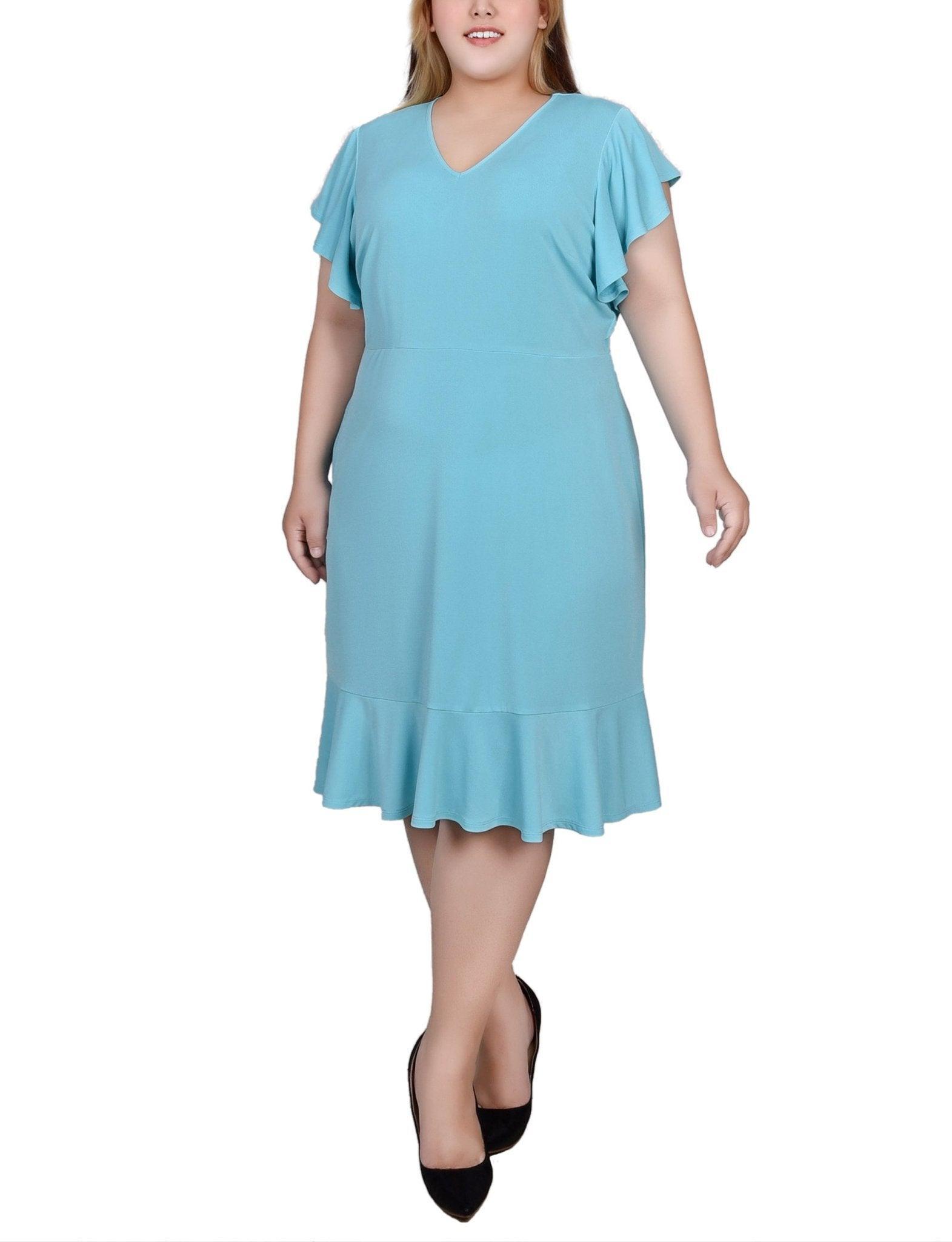 Jade Flutter Sleeve Dress With Flounced Hem - Plus Product Image