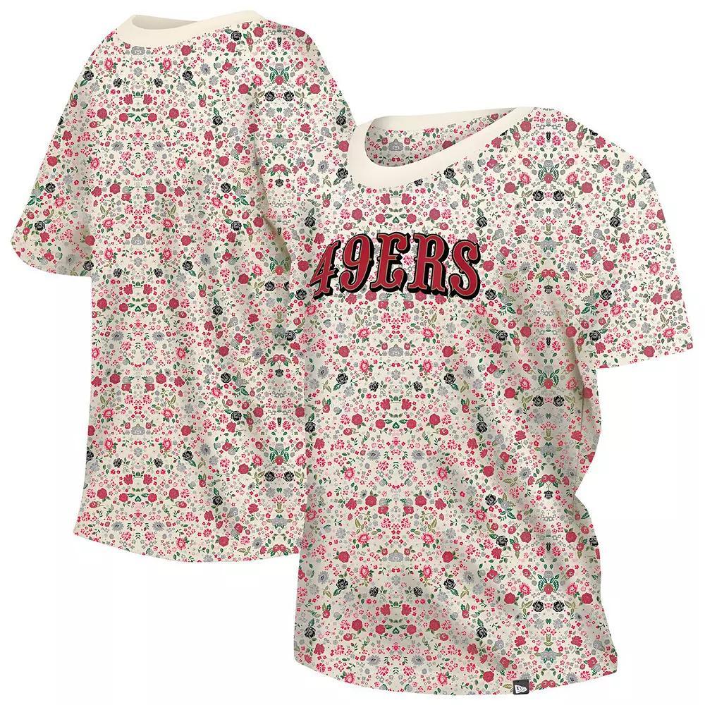 Women's New Era Cream San Francisco 49ers Glam Game Floral T-Shirt, Size: 2XL, Beige Product Image