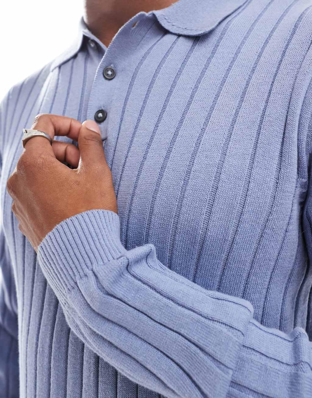 ASOS DESIGN essential muscle fit knit rib polo neck sweater in blue Product Image