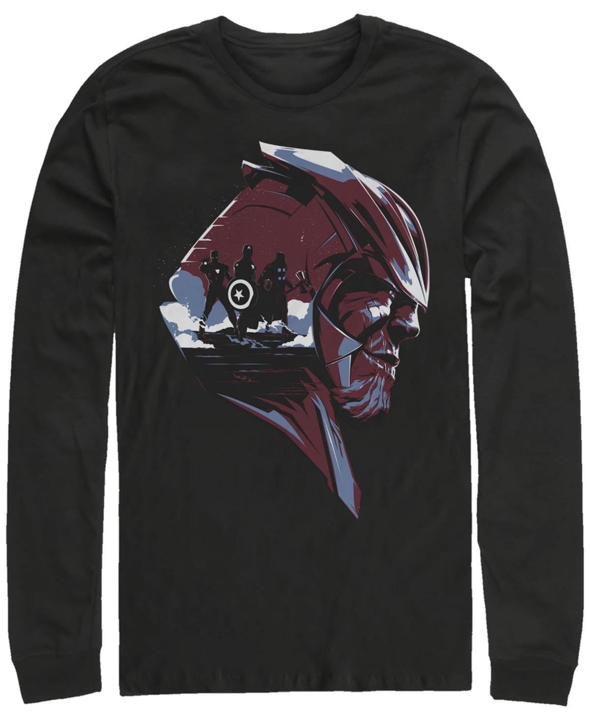 Mens Marvel Avengers Endgame Thanos Head Avengers Silhouette Long Sleeve Graphic Tee Product Image