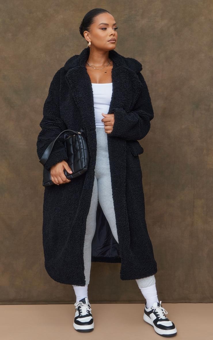 Plus Black Longline Borg Coat Product Image