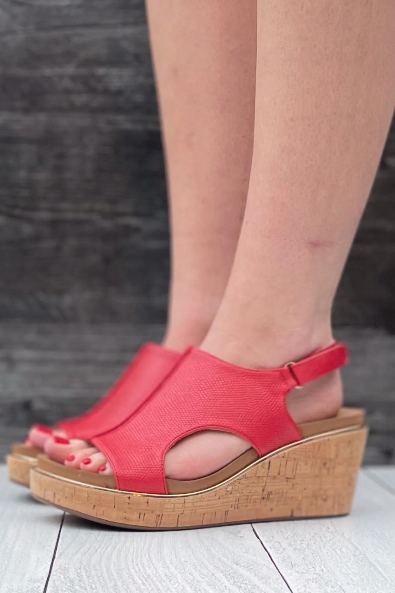 Carley Lizard Print Slingback Wedge Sandals Product Image