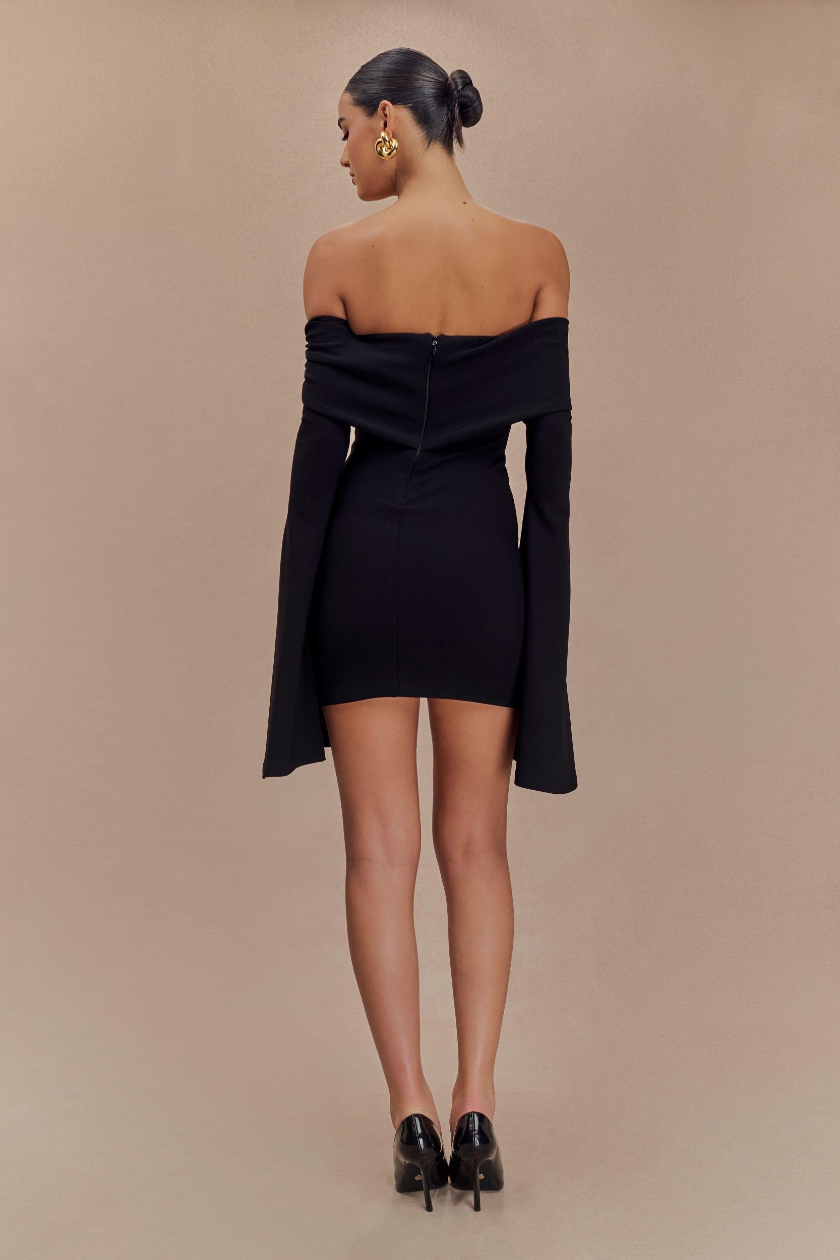 Dominique Off Shoulder Long Sleeve Mini Dress - Black Product Image