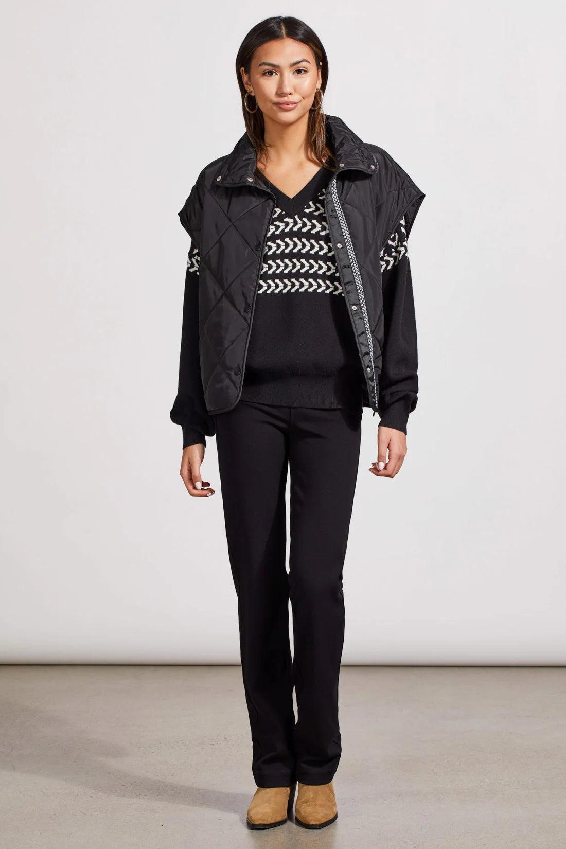 V-Neck Intarsia Sweater- Black Product Image