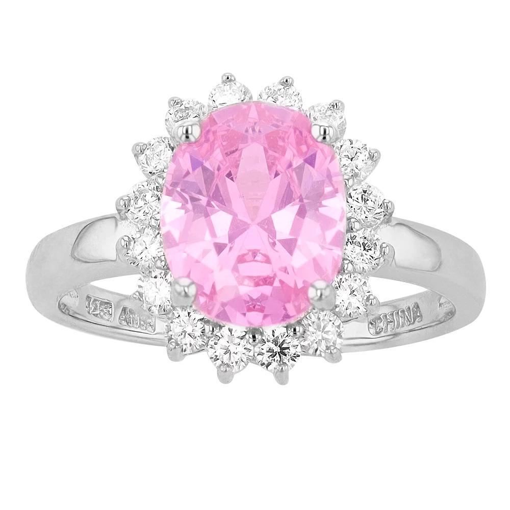 Rosabella Sterling Silver Pink Cubic Zirconia Halo Ring, Women's, Size: 7 Product Image