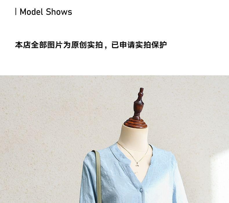 Long Sleeve V-Neck Plain Button Shirt Product Image