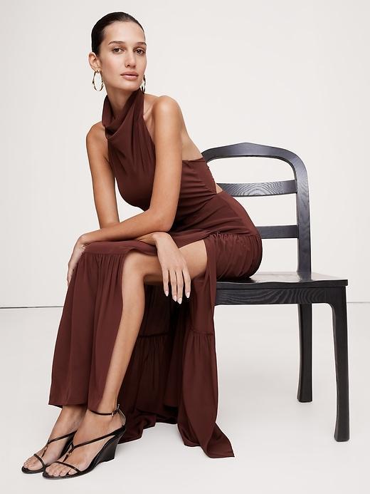 Matte Silk Halter Maxi Dress Product Image