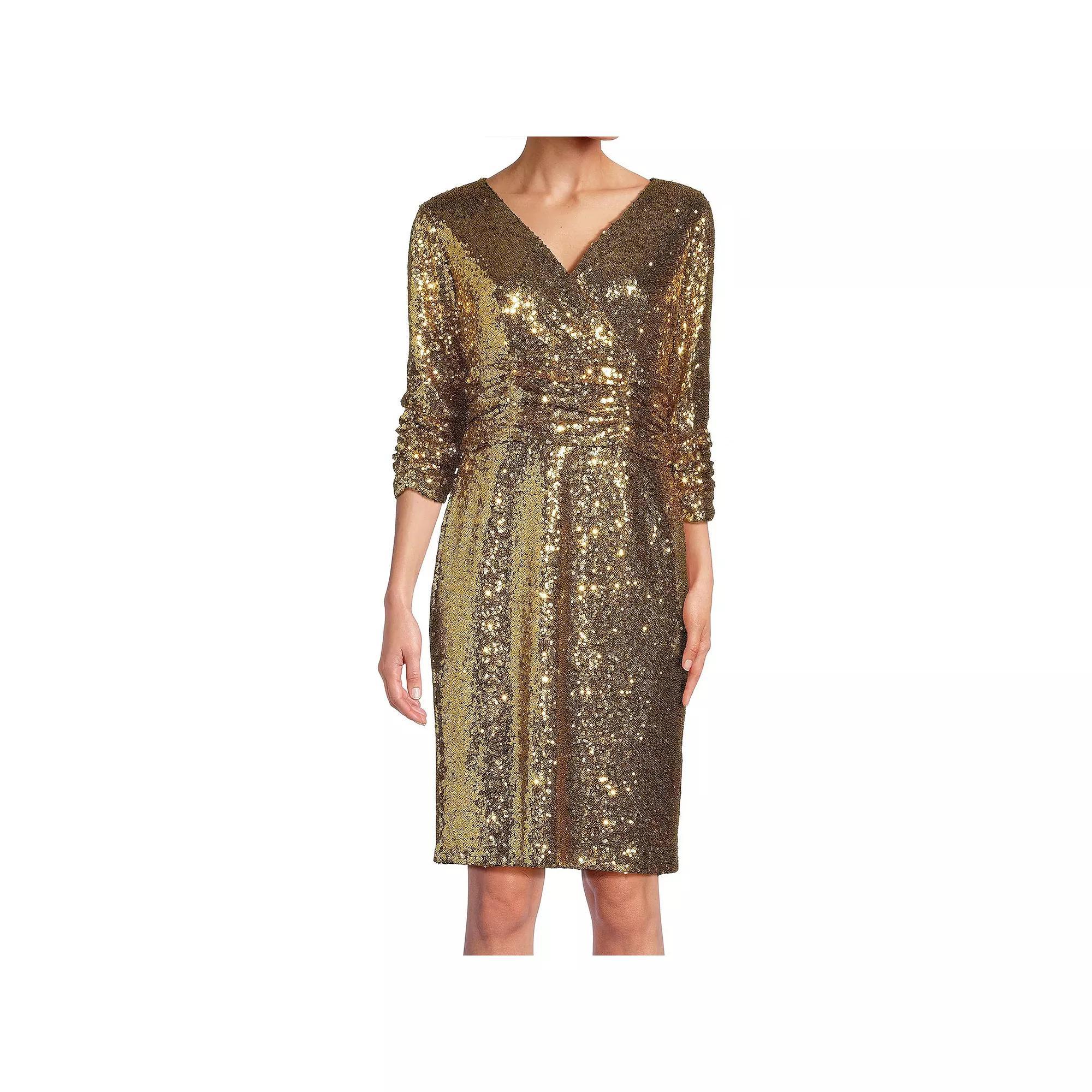 Women's Focus By Shani V-Neck Sequin Dress, Size: 8, Silver Product Image