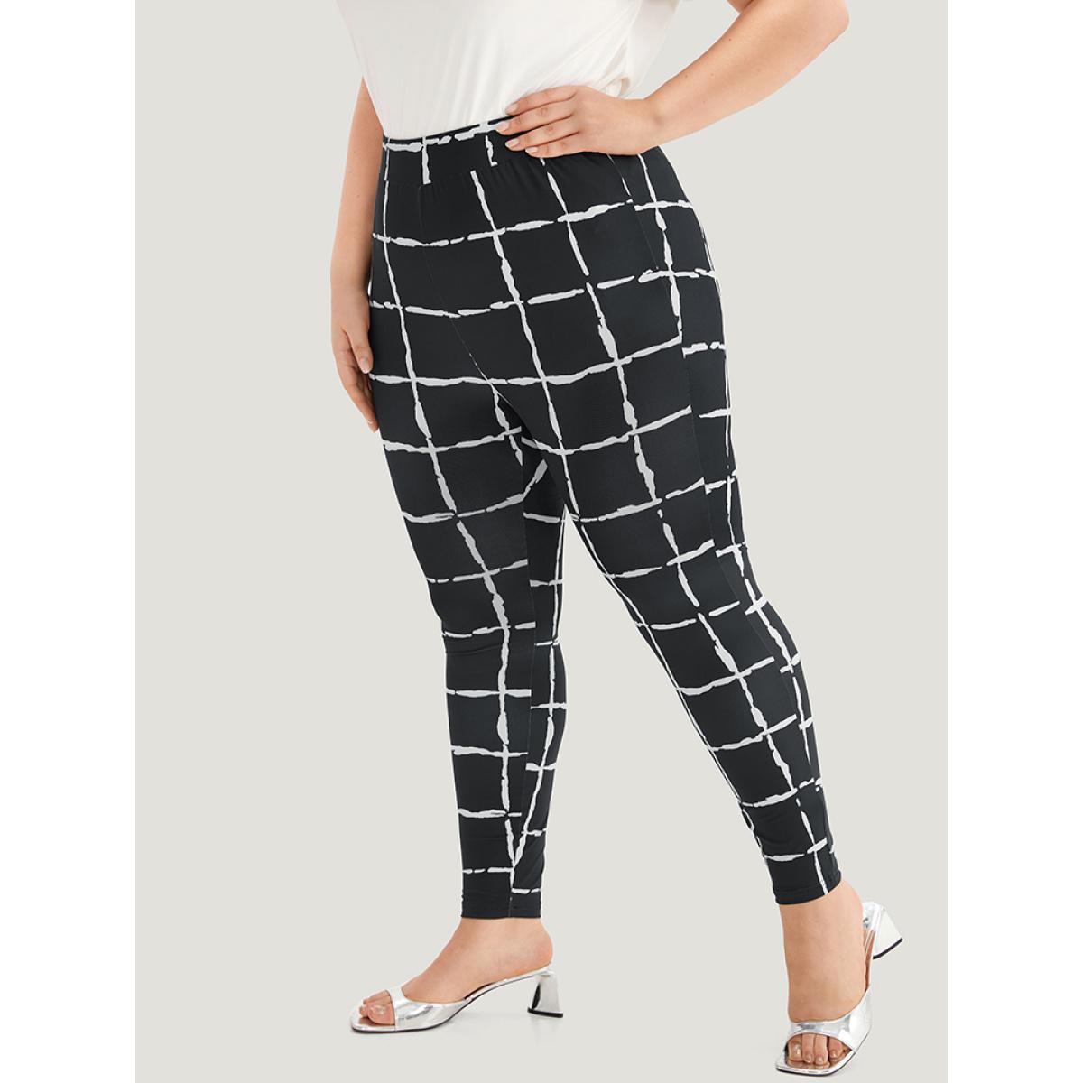 Plus Size Plaid Skinny Elastic Waist Leggings Women Black Elegant High stretch Skinny High Rise Dailywear Leggings BloomChic 18-20/2X Product Image