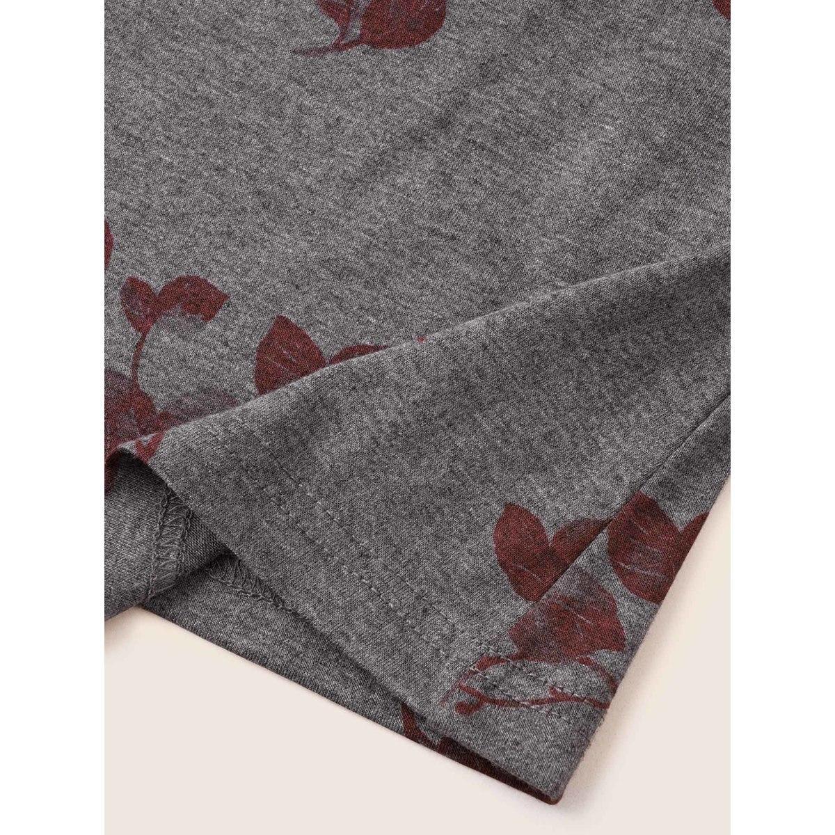 Plus Size Plants Print Roll Hem T-shirt DimGray Women Casual Non Plants Round Neck Everyday T-shirts BloomChic 12/L Product Image