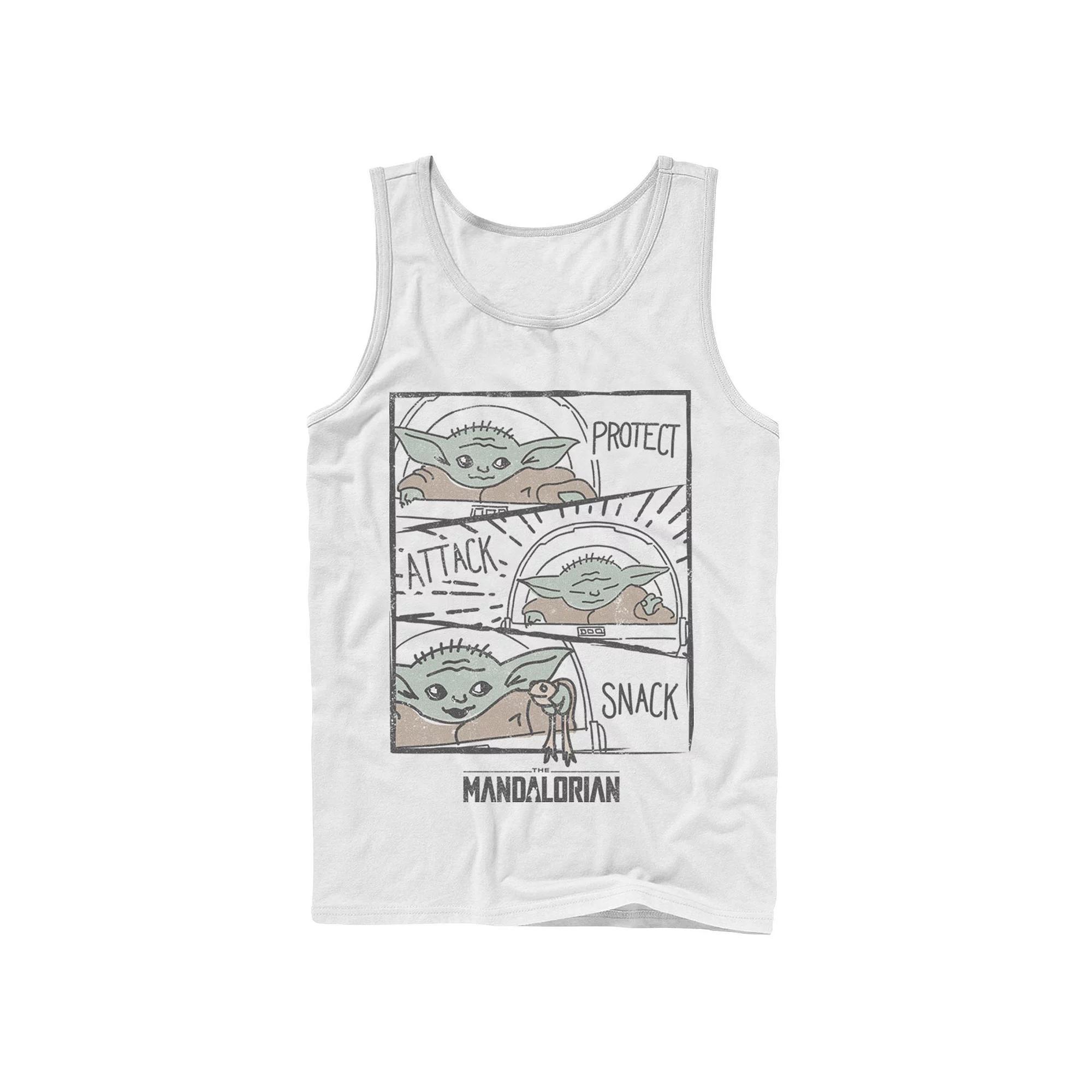 Men's Star Wars The Mandalorian The Child Protect Attack Snack Tank Top, Size: Large, White Product Image