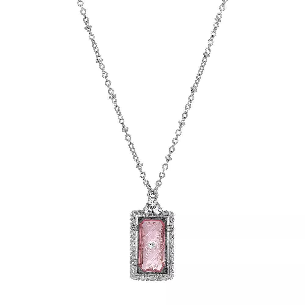 1928 Silver Tone Crystal Etched Pendant Necklace, Womens, Pink Product Image