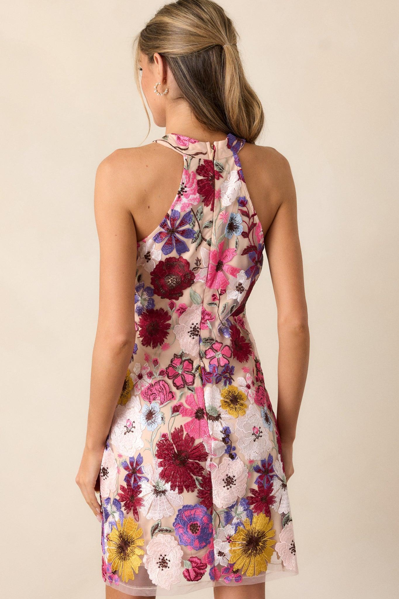 Elegantly Enchanted Fuchsia Multi Floral Mini Dress Product Image