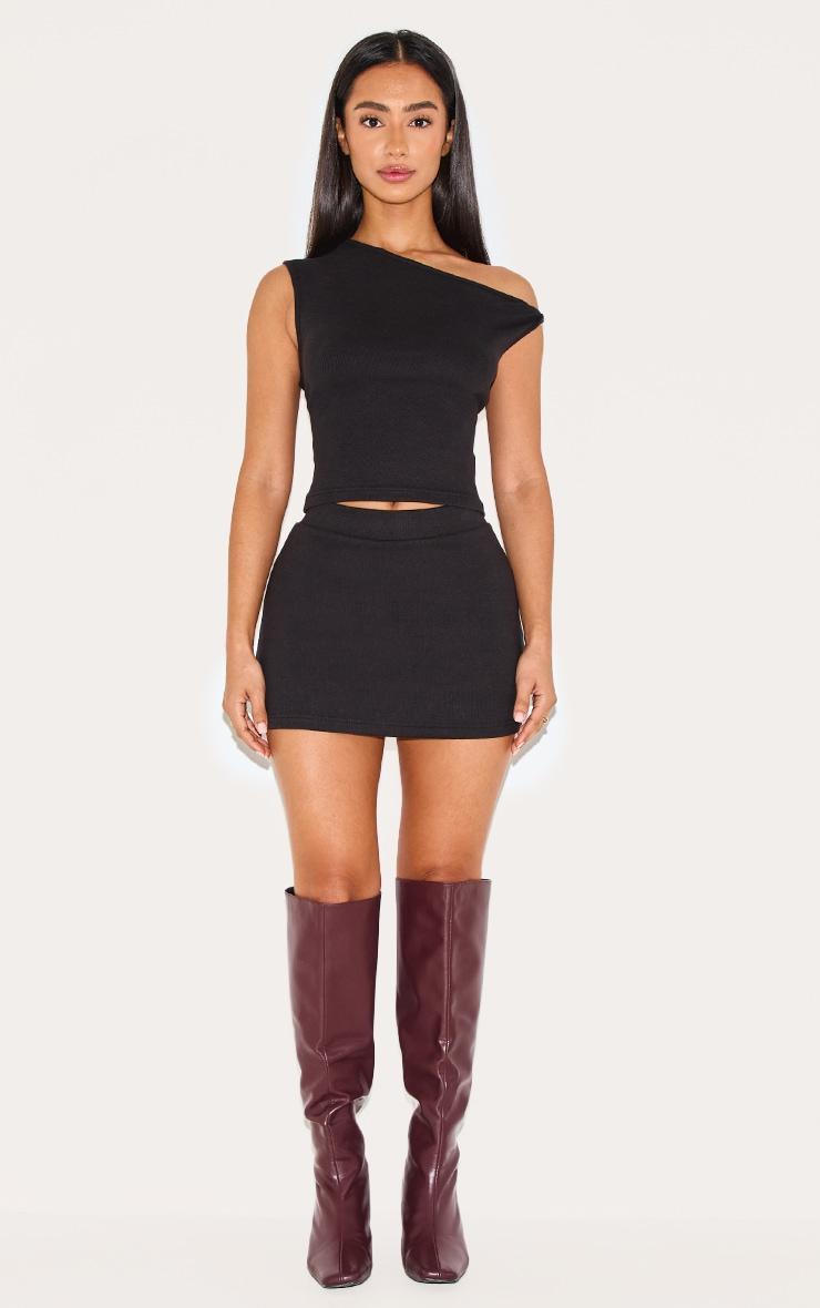 Petite Black Ribbed Twist Detail Top Product Image