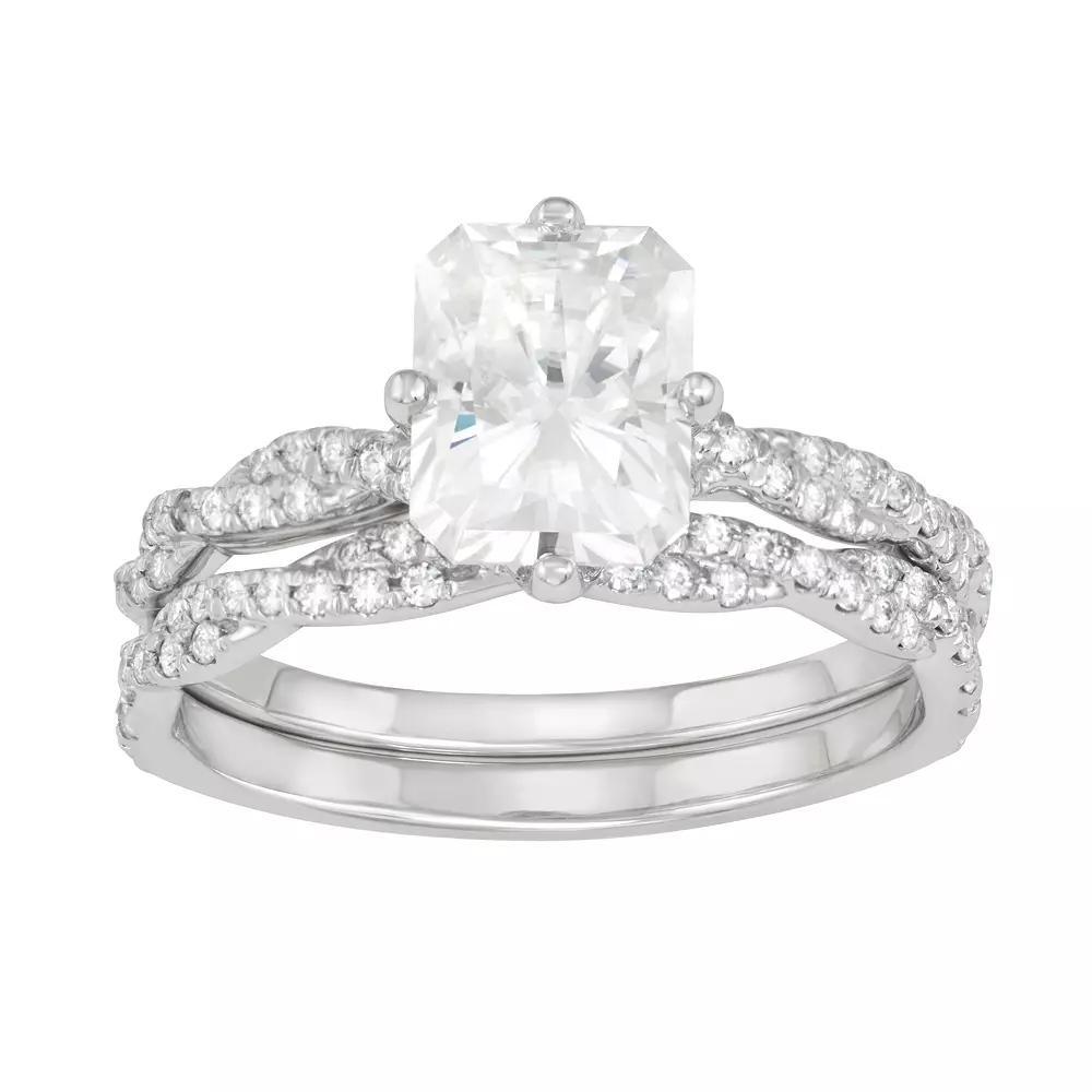Charles & Colvard 14k White Gold 3 3/8 Carat T.W. Lab-Created Moissanite Twisted Engagement Ring Set, Women's, Size: 9 Product Image