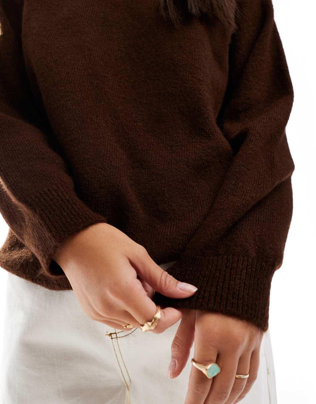 ASOS DESIGN fluffy oversized sweater in chocolate brown Product Image