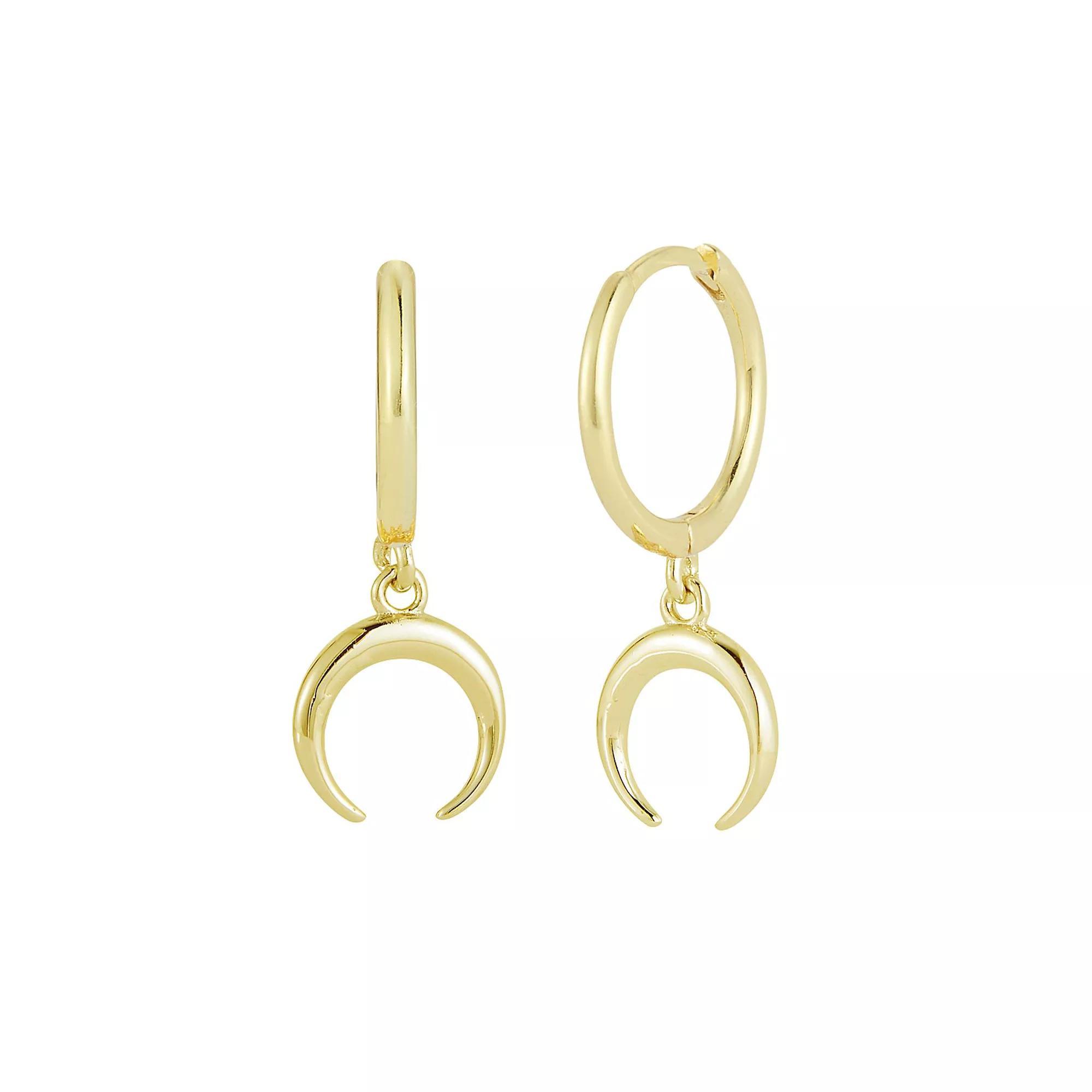 Sunkissed Sterling Crescent Moon Hoop Drop Earring, Women's, Gold Tone Product Image