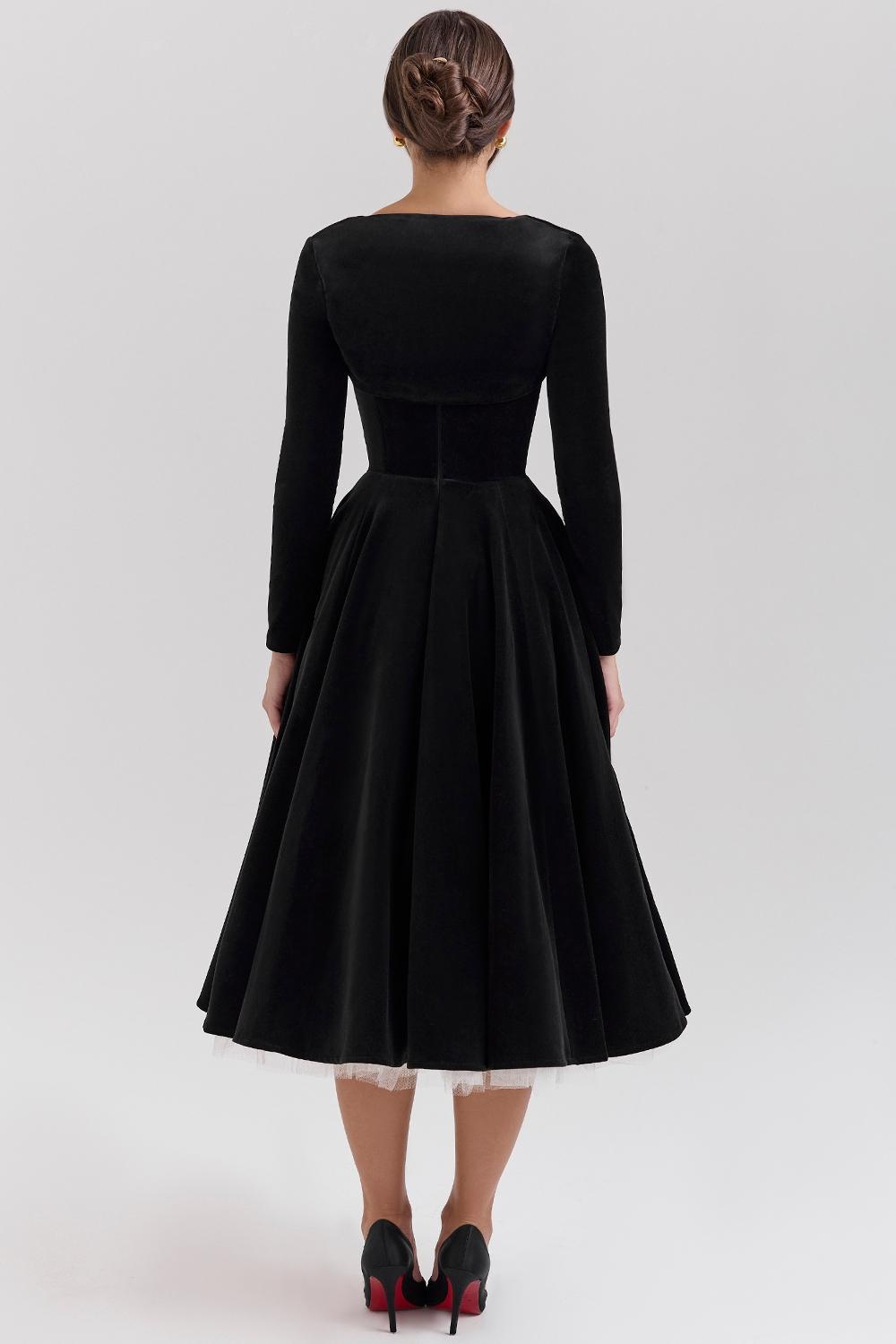 Mademoiselle Black Velvet Tulle Midi Dress + Bolero Product Image
